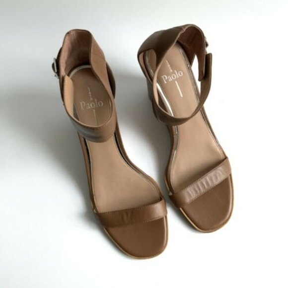 Linea Paolo Sandals Women Size 9.5M Brown Leather Elodie Ankle Strap Wedge - Picture 11 of 12
